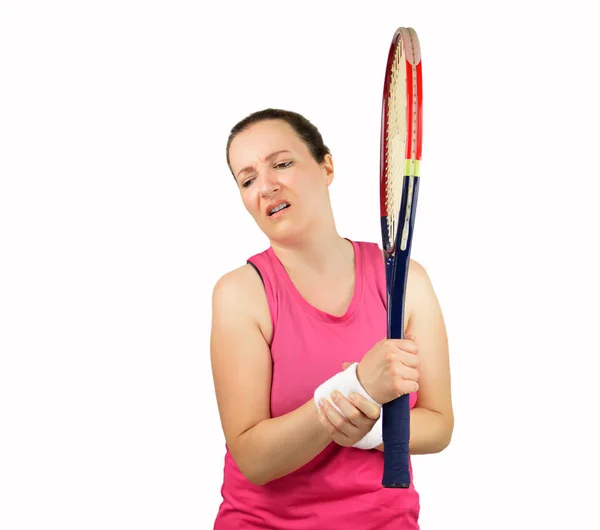 Kvinna tennisspelare med handleden skada — Stockfoto