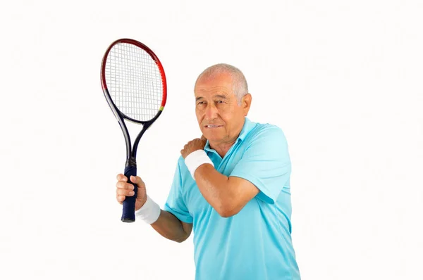 Seniorenspieler mit Schmerzen in der Schulter — Stockfoto