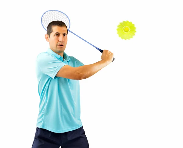 Badmintonspieler auf weißem Hintergrund — Stockfoto