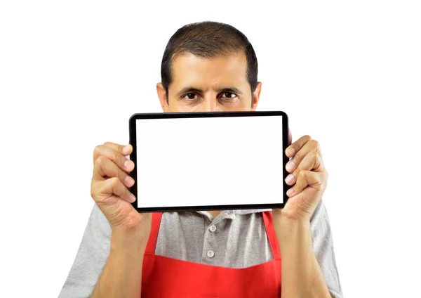 Shopman segurando seu tablet — Fotografia de Stock
