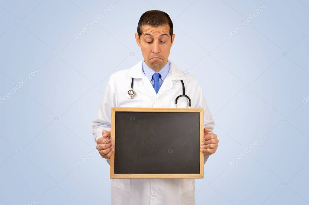 doctor holding a chalkboard