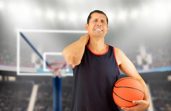 Player basketball with injured neck — Stock Photo, Image