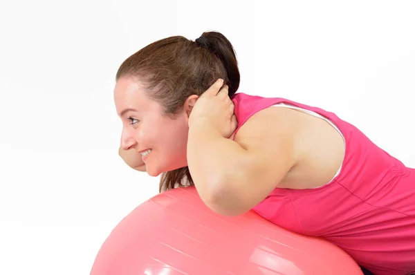 Shot Attractive Young Woman Working Out Exercise Ball White Background — Stock Photo, Image