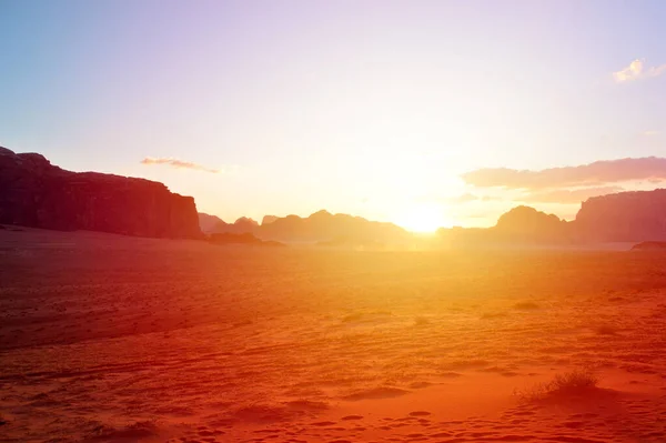 Pôr Sol Deserto Wadi Rum Jordânia — Fotografia de Stock