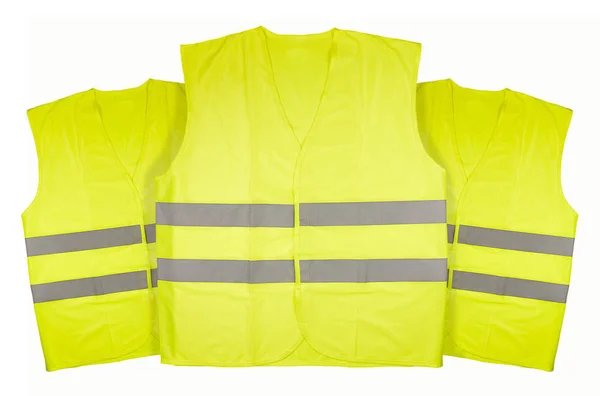 Trois Gilets Jaunes Sur Fond Blanc — Photo