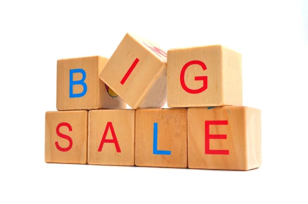 Μεγάλη πώληση - κείμενο σε ξύλινα κυβάκια, επαγγελματίες ψώνια έννοια λέξεις — Φωτογραφία Αρχείου