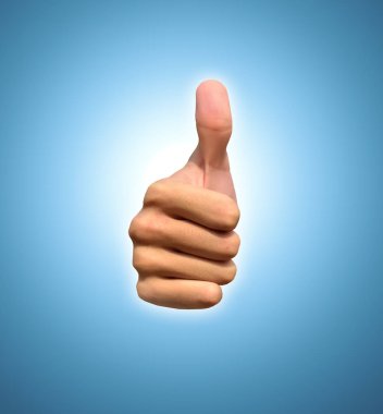 El başparmak, ön görünümü ile. Mavi backgr izole