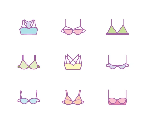 Ensemble d'icônes vectorielles soutien-gorge femme — Image vectorielle