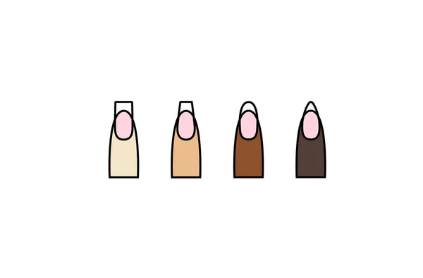 Formas de unhas de manicure francês vetorial em cores de pele diferentes — Vetor de Stock