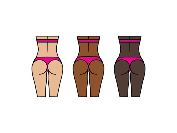 Femme en bonne santé fesses et dos. Différentes couleurs de peau — Image vectorielle