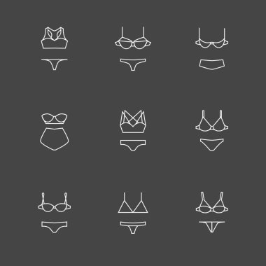 Siyah üzerine beyaz çizgi sutyen ve külot Icons set