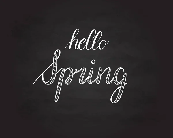 Hallo Spring Grunge Vintage Schriftzug auf einer Tafel — Stockvektor
