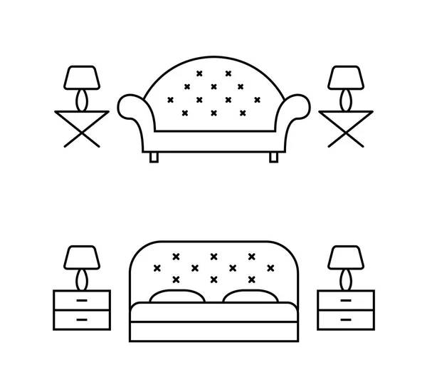 Vettoriale layout soggiorno e camera da letto linea d'arte — Vettoriale Stock