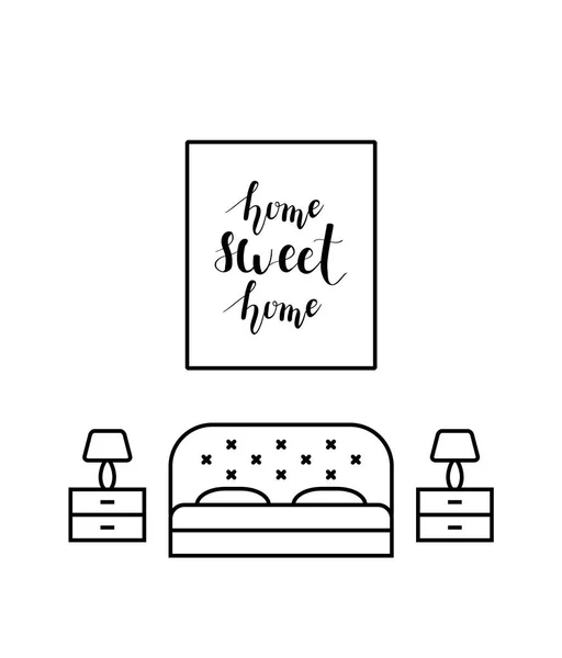 Home Sweet Home Kalligraphie im Schlafzimmer — Stockvektor