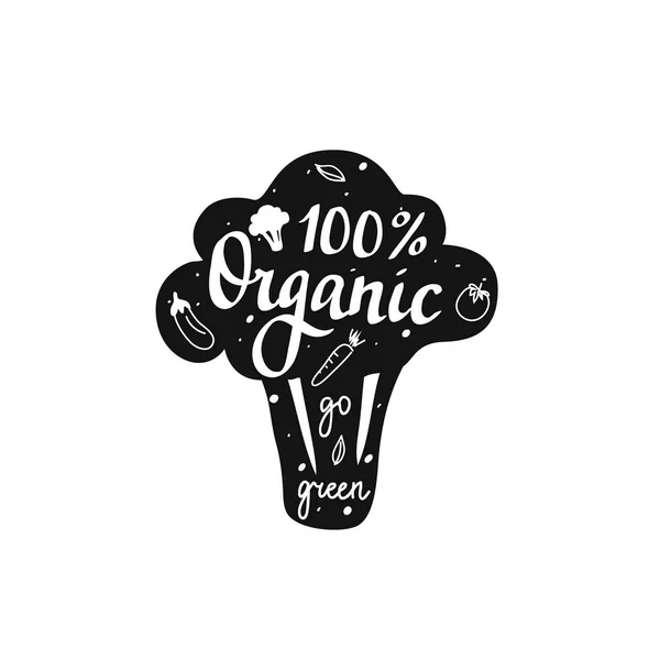 Vector 100 organic go green lettering badge — Stock Vector