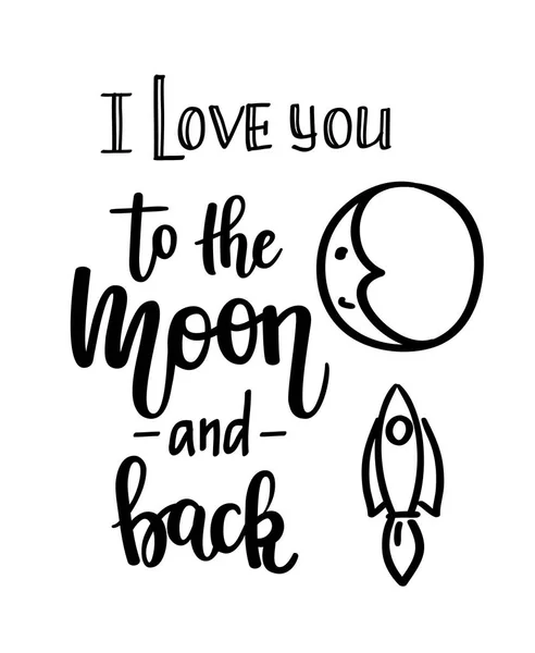 Seni seviyorum ay ve geri vektör hat — Stok Vektör
