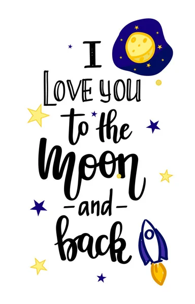 Kocham Cię na księżyc i pleców wektor kaligrafii — Wektor stockowy