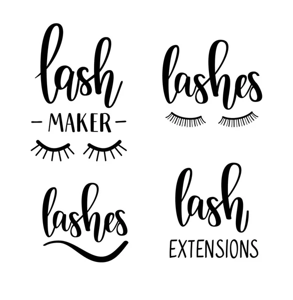 Vector pestañas lettering salón de belleza. Fabricante de pestañas, diseños de extensiones — Vector de stock