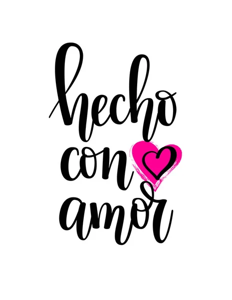 Hecho con amor feito com amor espanhol lettering design — Vetor de Stock