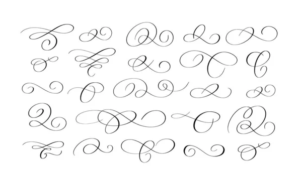 Vector doodle tinta caneta caligrafia florescer conjunto — Vetor de Stock