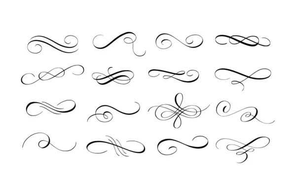 Encre vectorielle stylo calligraphie tourbillon fleurit ensemble — Image vectorielle