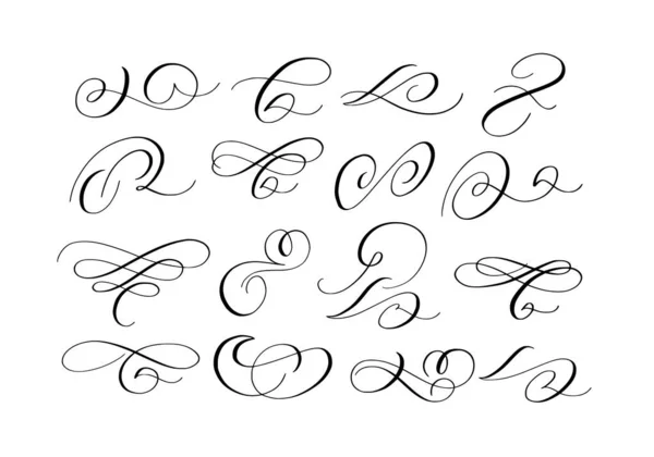 Vector borstel kalligrafie wervelt en bloeit set — Stockvector