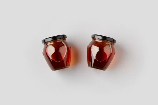 Two Honey Jars Mockup Grey Background — Stock Photo, Image