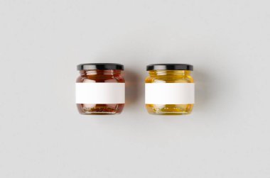 Boş etiketli bal kavanozları. İki farklı renk..