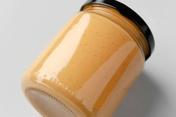 Peanut Almond Nut Butter Jar Mockup Closeup — Stock Photo, Image
