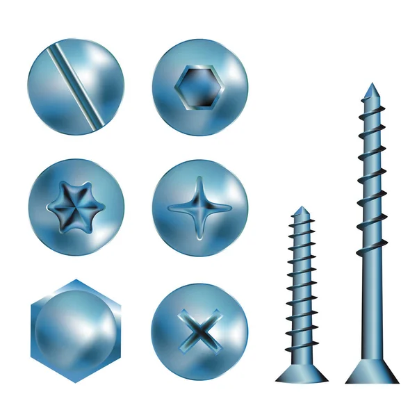 Cabezas de tornillo de metal azul — Archivo Imágenes Vectoriales