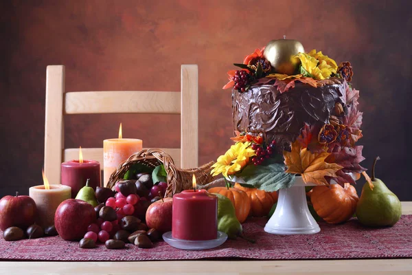Díkůvzdání téma podzim podzim čokoládový dort — Stock fotografie