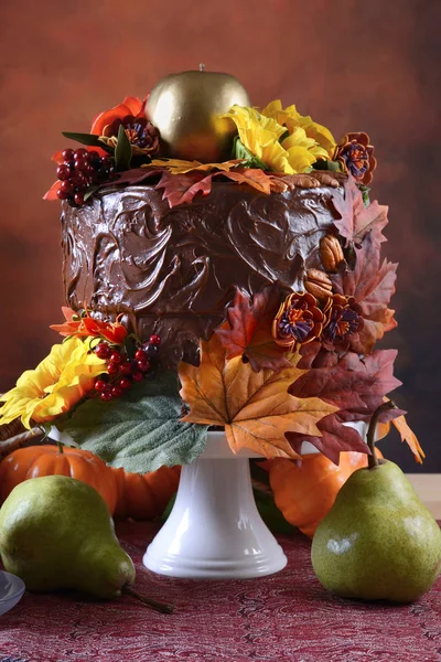 Díkůvzdání téma podzim podzim čokoládový dort — Stock fotografie