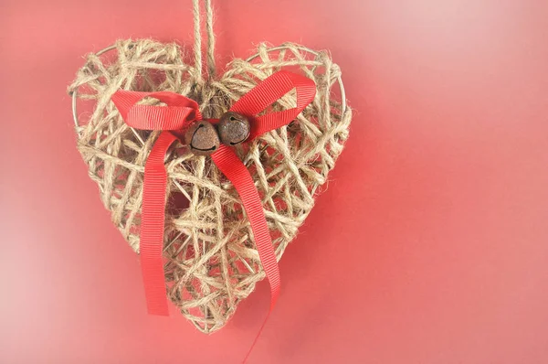 Natal vintage festivo natural corda coração decoração — Fotografia de Stock