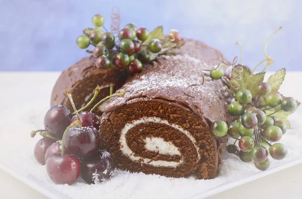 Noel Yule Log kek. — Stok fotoğraf