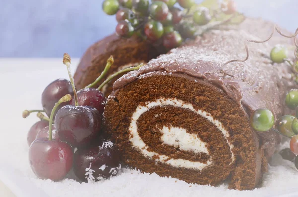 Noel Yule Log kek. — Stok fotoğraf