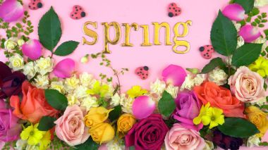 Springtime overhead flat lay floral display clipart