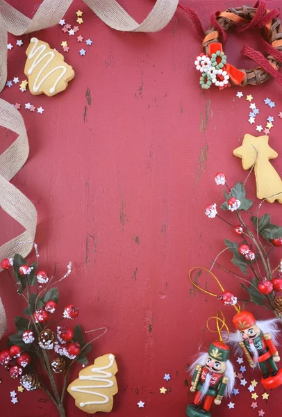 Vintage red wood background Christmas holiday background — Stock Photo, Image