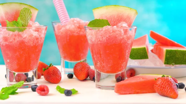 Preparing Summertime refreshing Watermelon granita desserts. — Stock Photo, Image