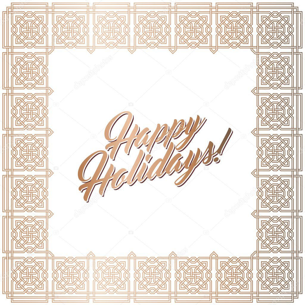 Golden square frame, Happy Holidays card