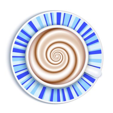 Kahve fincanı üstten görünüm, çizgili daire arka plan