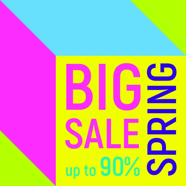 Big spring sale geometric background, memphis style, bright neon colors — Stock Vector