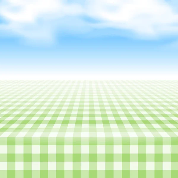 Empty picnic table, covered checkered tablecloth. Stock Illustration
