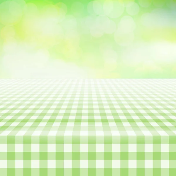 Toalha de mesa de gingham piquenique vazio, fundo verde — Vetor de Stock