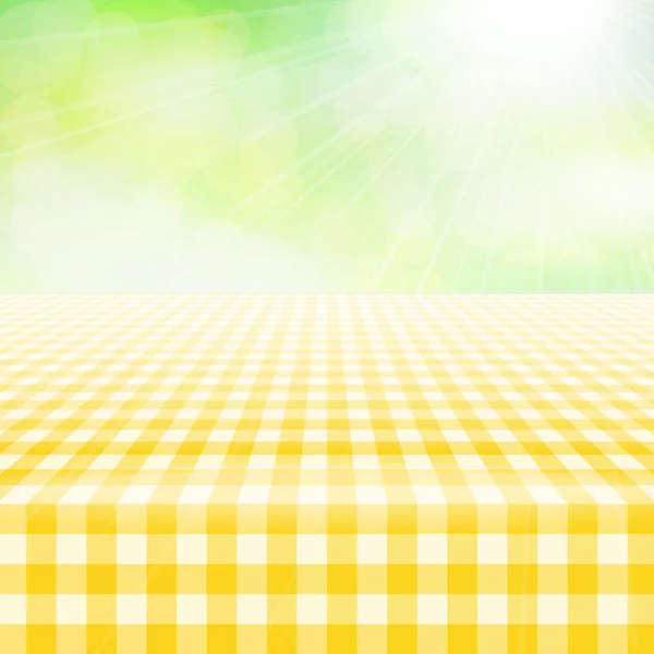 Mantel de gingham de picnic vacío, fondo verde — Archivo Imágenes Vectoriales