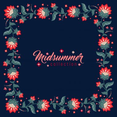 Yaz ortası, Jacobean çiçek çelenk çerçeve çiçek