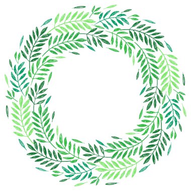 Tropikal palmiye yaprakları, yeşillik çelenk, yuvarlak çerçeve
