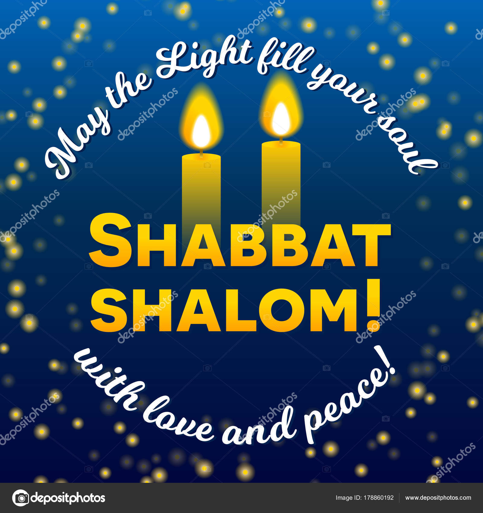 Shabbat shalom candles greeting card lettering — Stock Vector