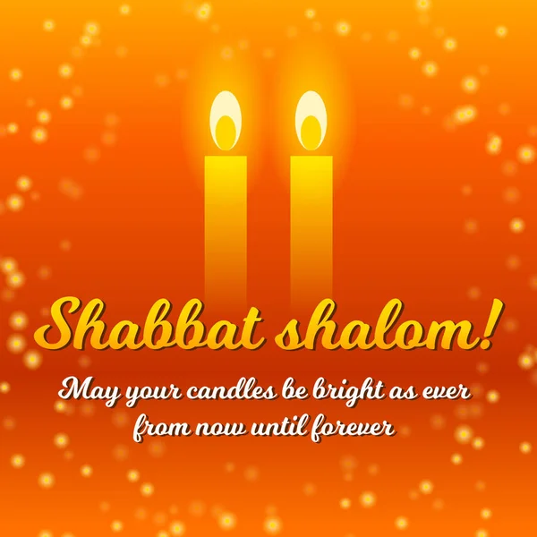 Shabbat ljus shalom gratulationskort bokstäver — Stock vektor
