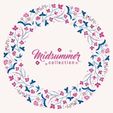 Jacobean style flowers, floral wreath vector frame