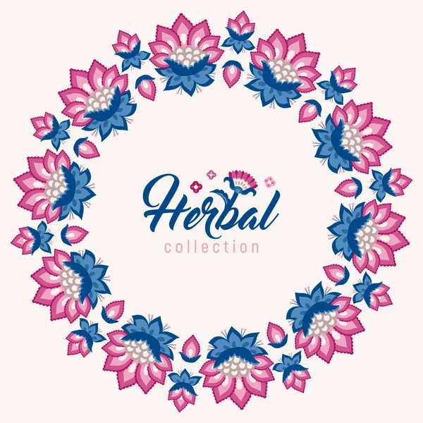 Jacobean style flowers, floral wreath vector frame — 스톡 벡터